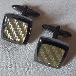 Cuff Links Gunmetal 3/4" Golden Yellow Lenticular 3D Mosaic Inlay